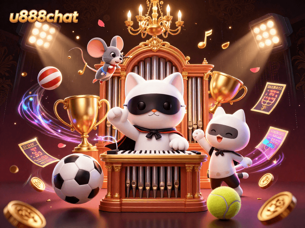 Join the excitement at u888chat with a magical casino scene featuring dynamic sports elements and enchanting characters.