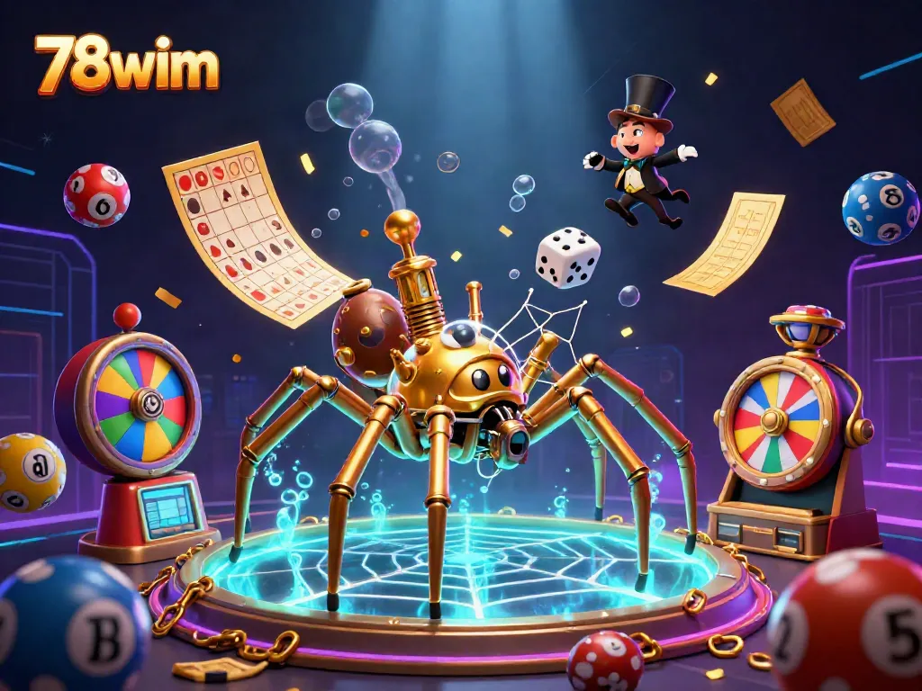 Engage with thrilling games at 78wim, featuring vibrant lottery balls and casino elements.