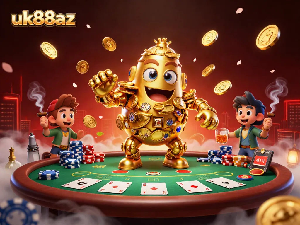Experience immersive gaming at uk88az with a dynamic golden golem and casino elements.