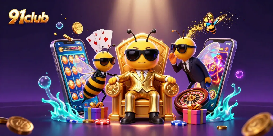 Engage in thrilling gaming with 91club's colorful slot and casino elements in an immersive scene.