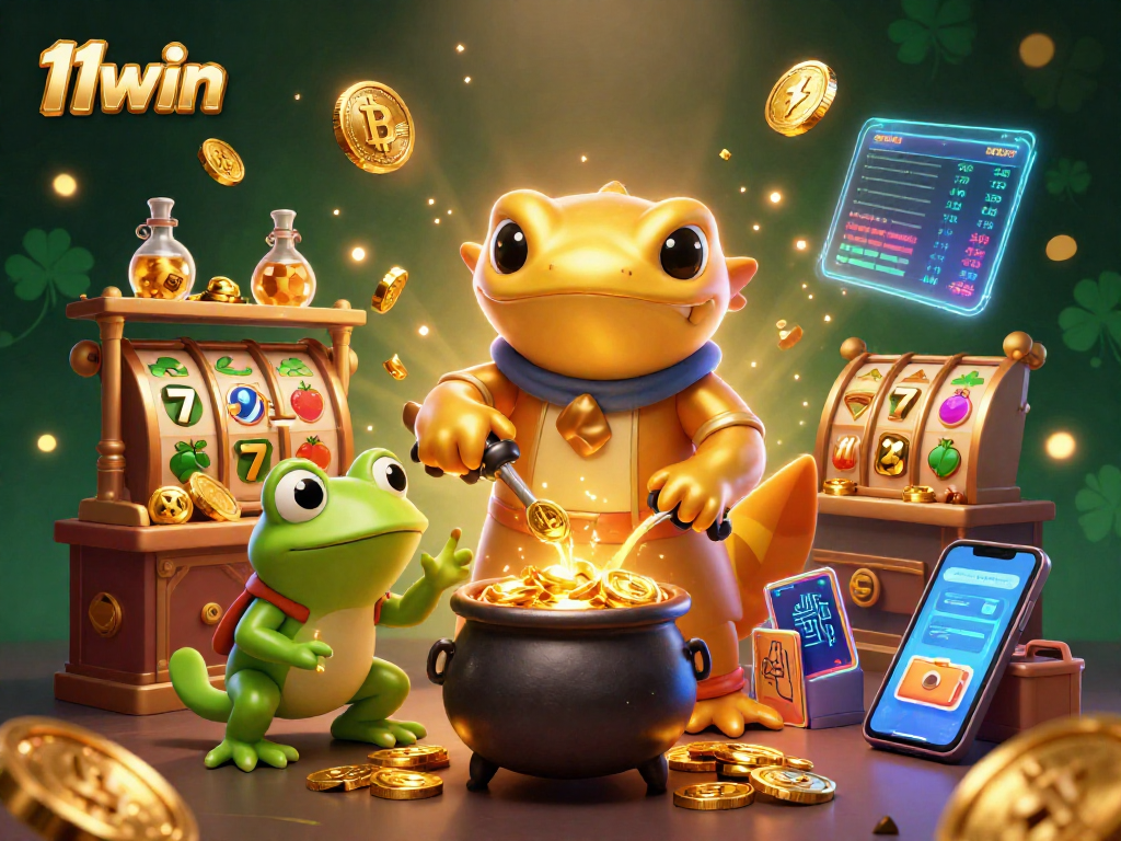 Engage with thrilling gaming action at 11win featuring vibrant 3D casino scenes with golden treasures.