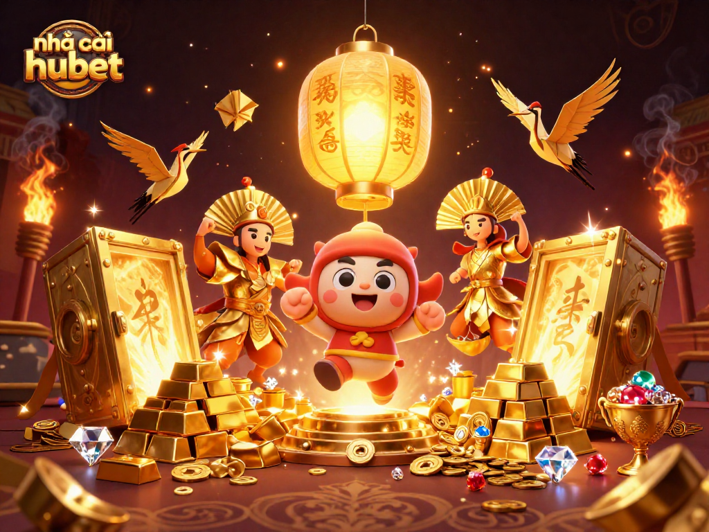 Engage with nhà cái hubet through a vibrant 3D illustration showcasing a golden lantern spirit and dynamic casino elements.