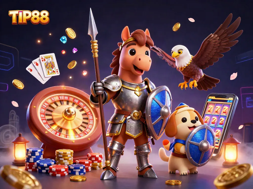 Score big at TIP88 with this thrilling 3D scene of knights and gaming elements in action.