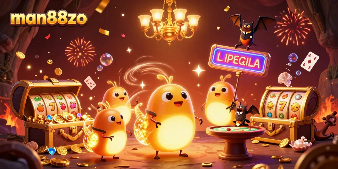 Engage in winning strategies with man88zo's vibrant casino scene featuring animated glowworms and rich gaming elements.