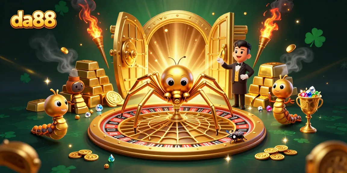 Experience thrilling bets at da88 with our dynamic roulette-themed illustration featuring whimsical characters.