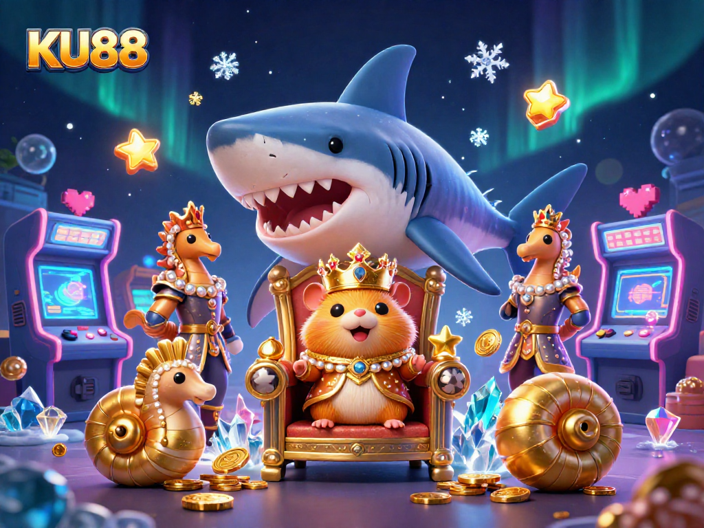 Join the golden hamster king in a vibrant KU88 casino world filled with thrilling game elements.