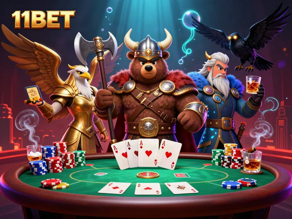 Join the excitement at 11BET with vibrant 3D casino action featuring dynamic poker elements and epic characters.