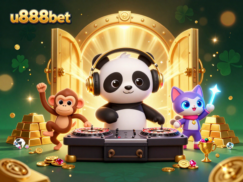 Experience the excitement of u888bet with a dynamic 3D scene featuring vibrant characters and casino themes.