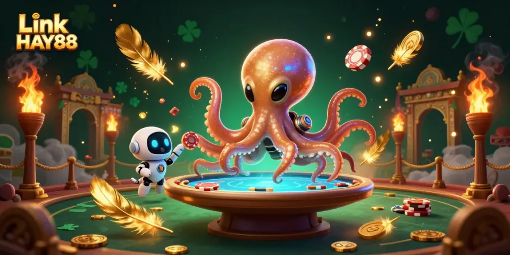 Engage in thrilling poker action with Link HAY88, visualized in an exciting 3D alien casino scene.