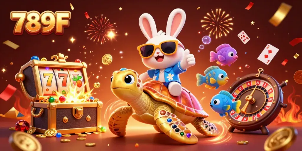 Experience winning at 789F casino with a lucky rabbit and golden turtle in vibrant ocean