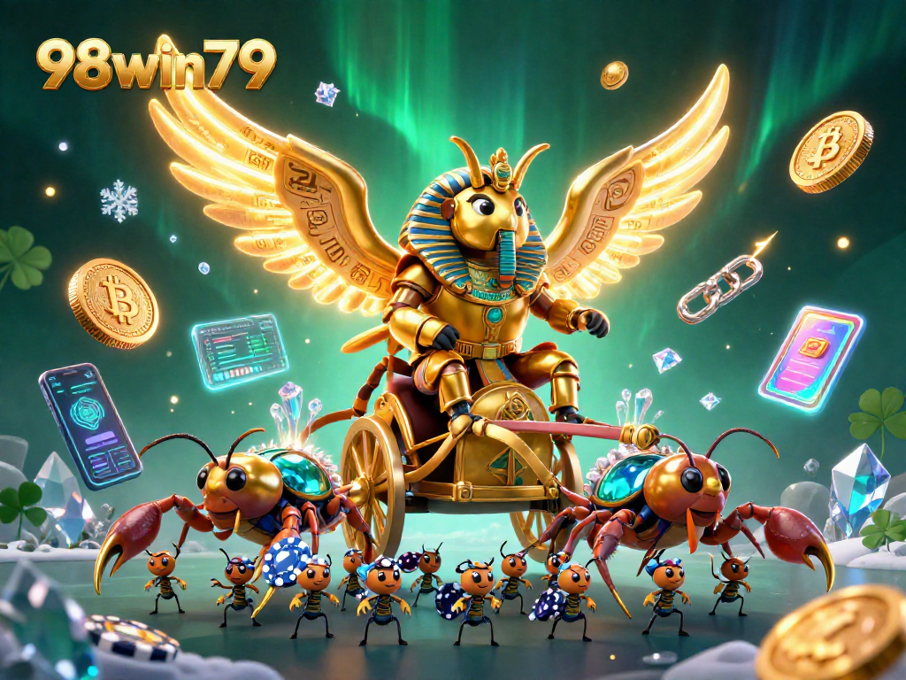Engage in thrilling gaming action at 98win79 with a vibrant casino-themed illustration.