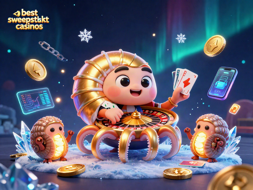 Engage with the best sweepstakes casinos in a vibrant 3D casino world of golden shells and glowing coins.