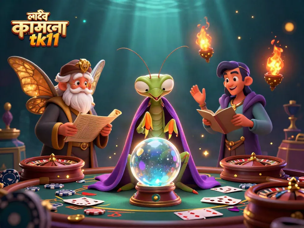 Engage with লাইভ ক্যাসিনো tk11 through a vibrant scene of fortune tellers and casino games.