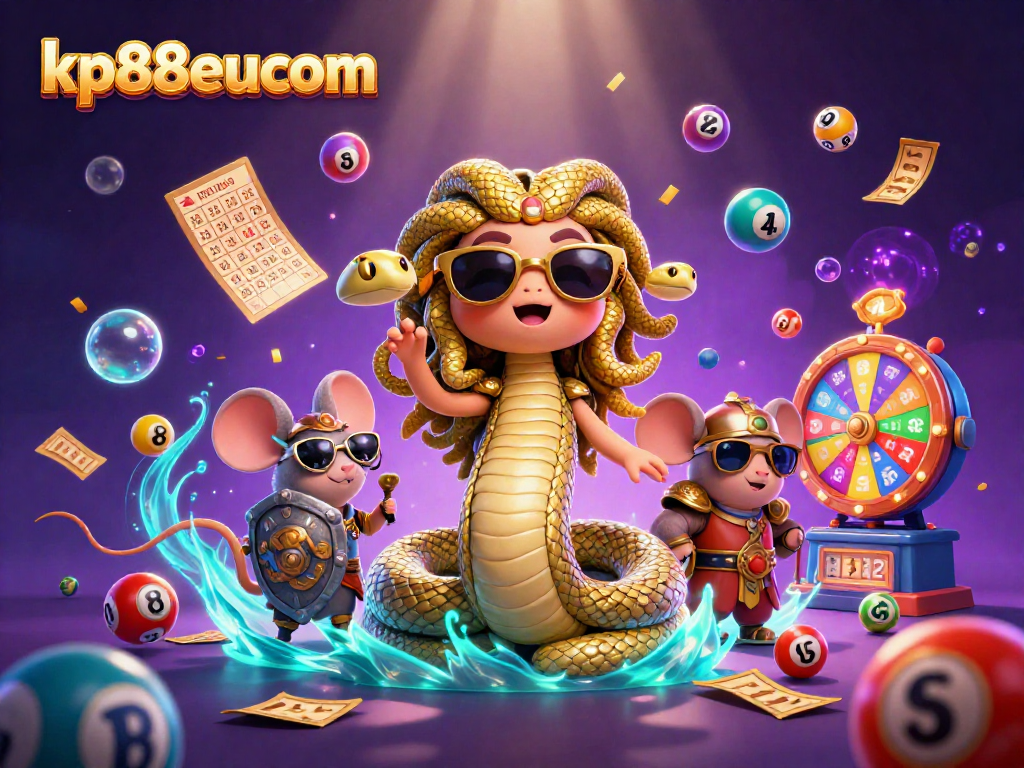 Engaging players with kp88eucom, this vibrant scene showcases casino elements intertwined with cheerful characters.