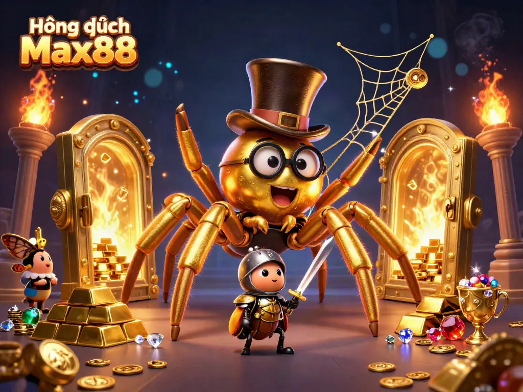 Experience Hướng dẫn Max88 with whimsical casino characters amidst sparkling treasures.