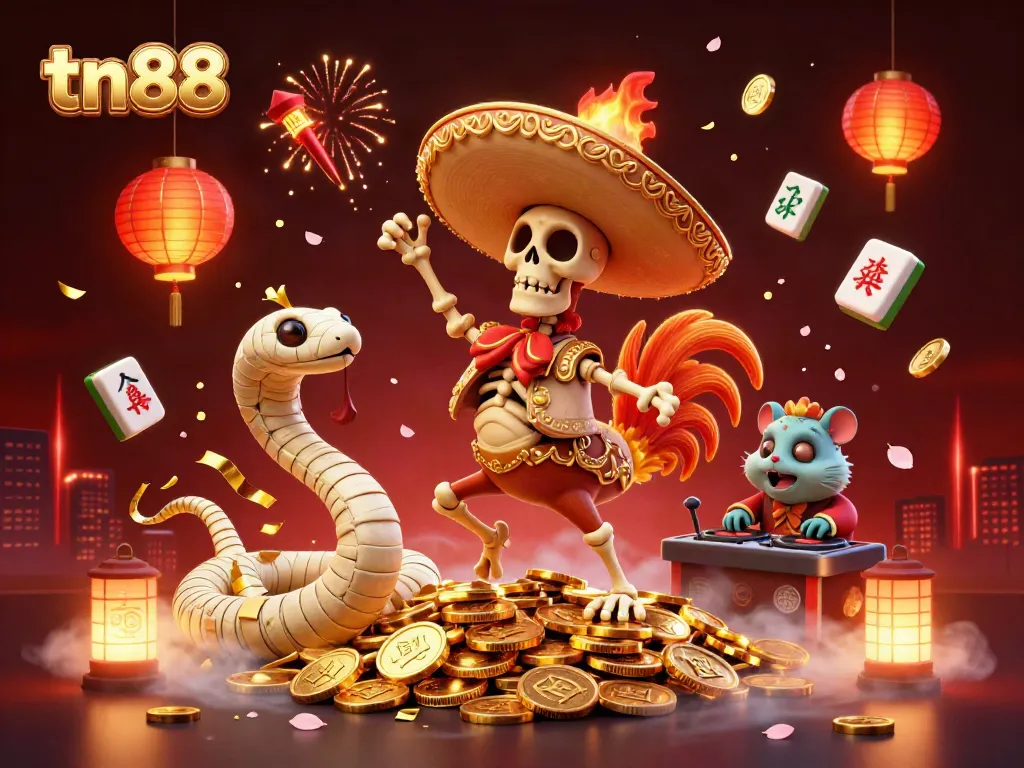 Engage in thrilling gaming adventures with tn88 in a dynamic casino scene filled with excitement and vibrant elements.