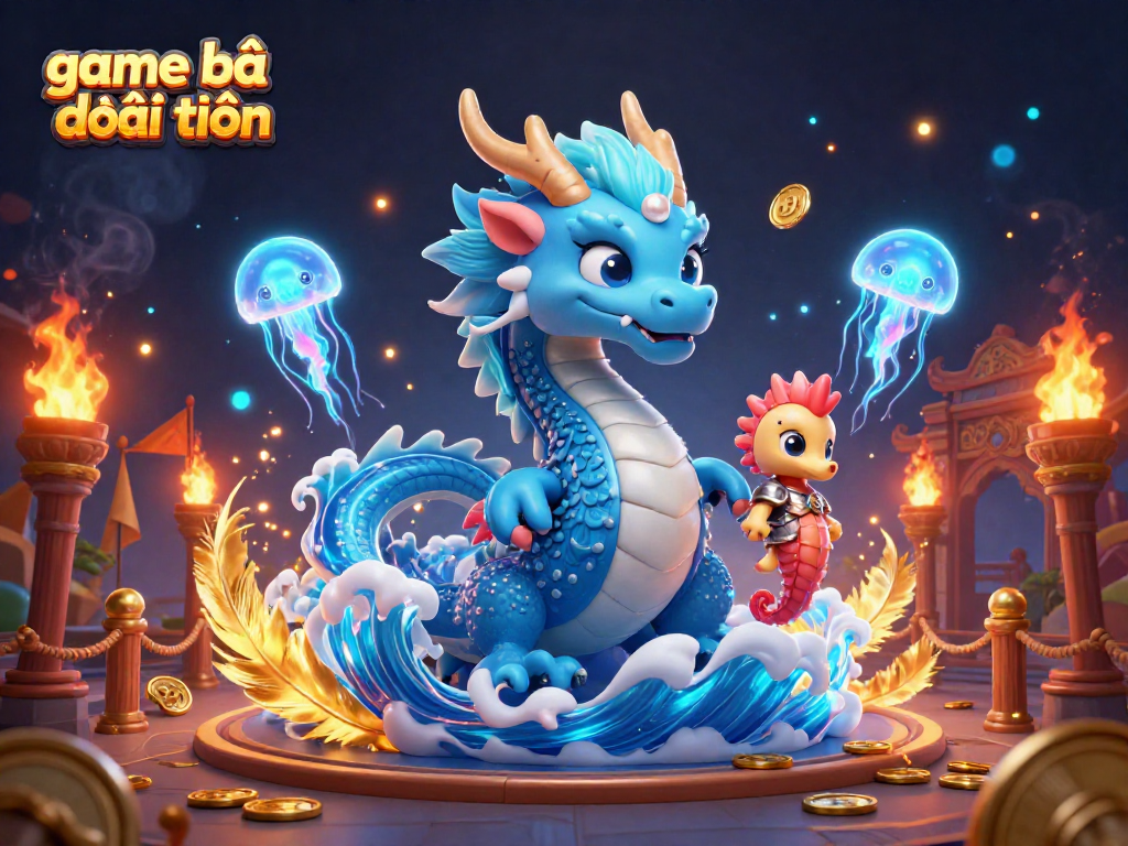 Engage in game bài đổi thưởng with a vivid illustration of dragon and knight amid rich casino elements.
