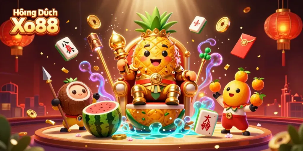 Experience the excitement of Hướng Dẫn Xo88 with a vibrant illustration of casino-themed characters and elements.